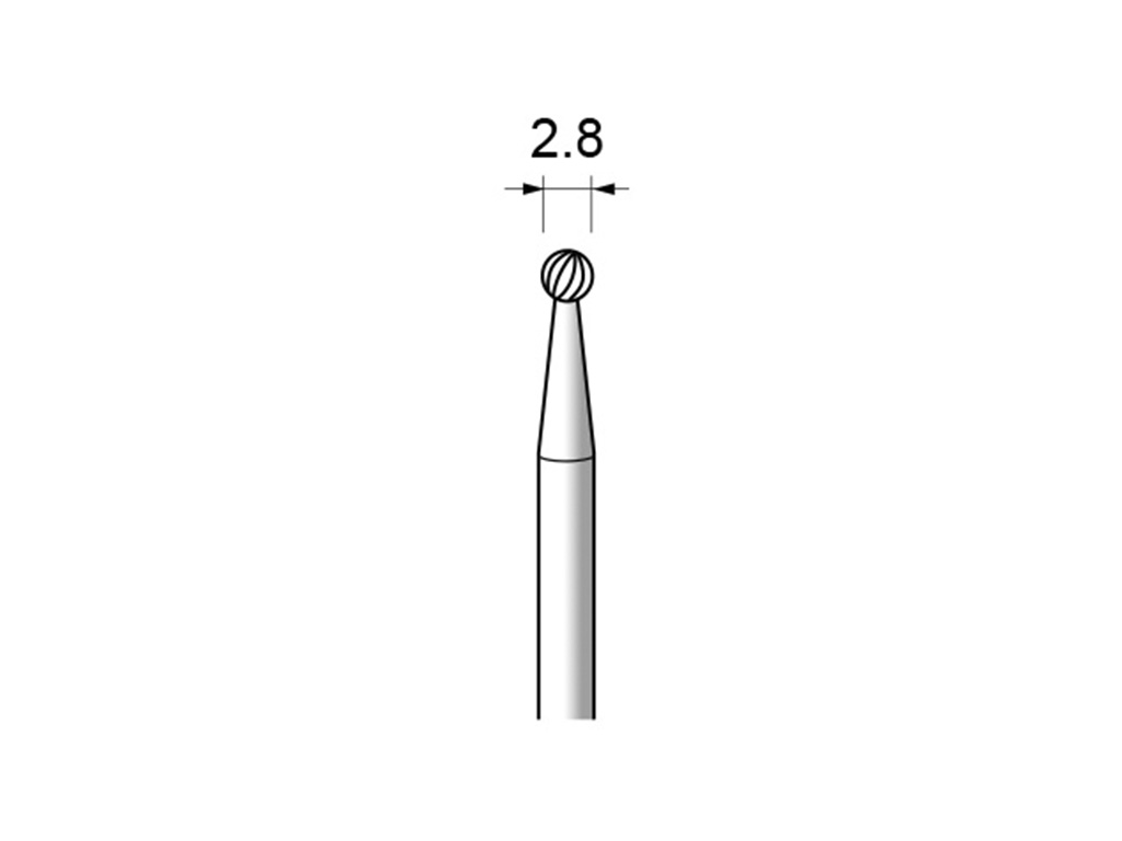 Fresa de carburo, forma esf&eacute;rica, corte simple, &Oslash;2.8 (mm), v&aacute;stago de &Oslash;3 (mm).