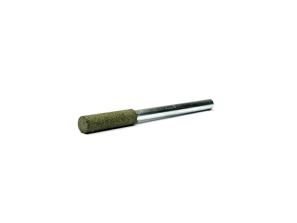 Punta de caucho con carburo de silicio, cilindrica #120, &Oslash; 4 x 13 largo, v&aacute;stago &Oslash; 3.0 (mm), ideal para eliminar rayas finas en aluminio y acero. RUBBERIZE