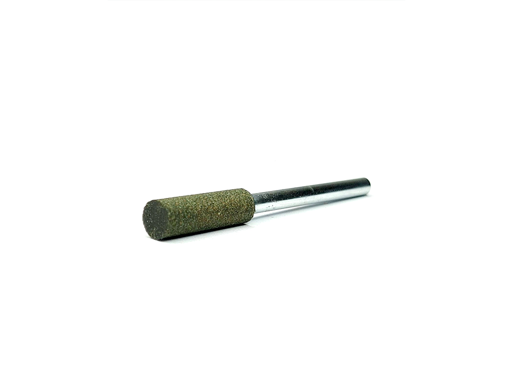 Punta de caucho con carburo de silicio, cilindrica #120, &Oslash; 5 x 15 largo, v&aacute;stago &Oslash; 3.0 (mm), ideal para eliminar rayas finas en aluminio y acero. RUBBERIZE