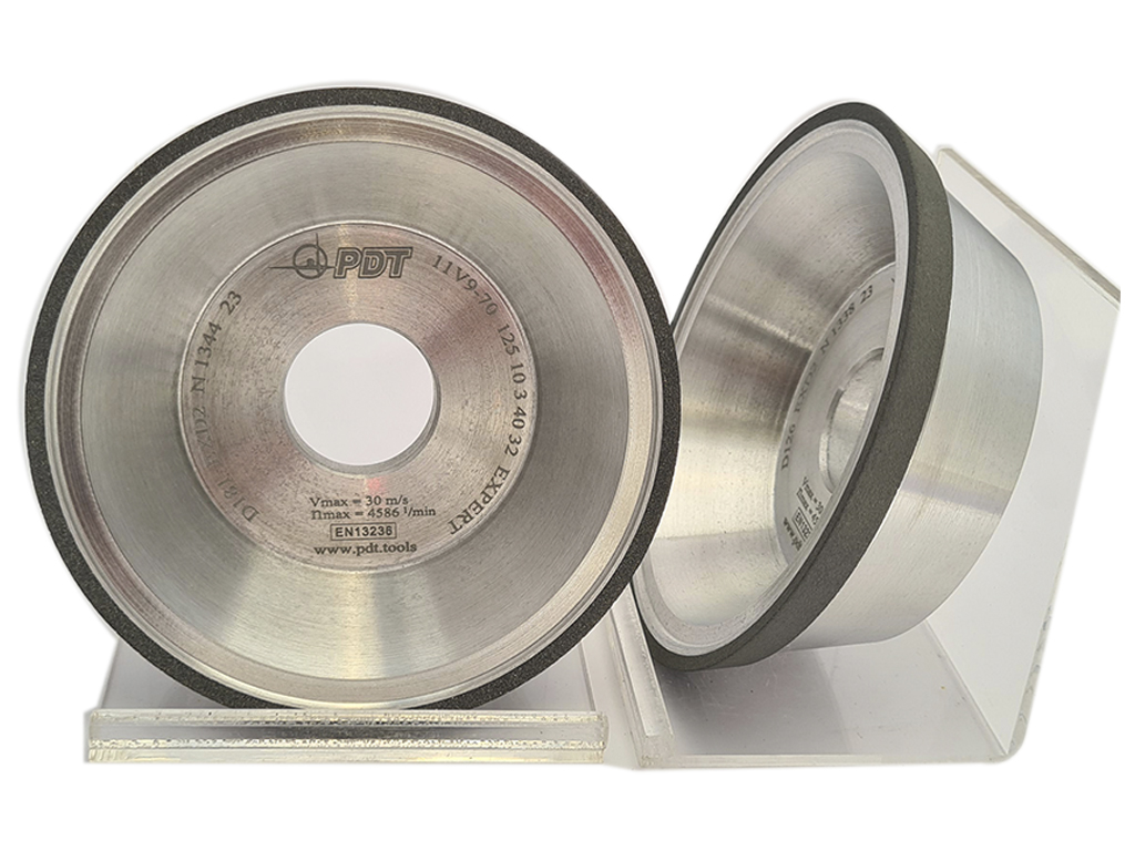 Rueda diamante 11V9-70, D125, U10, X3, T40, H32, D181(#80-100), EXPERT, liga EXD2, ideal para el afilado de htas de carburo de tungsteno, trabajo en seco.