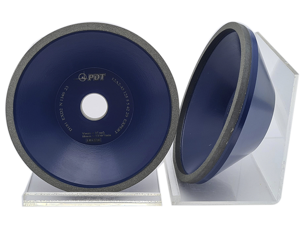 Rueda diamante 12A2-45, D125, W5, X5, T42, H20, D181(#80-100), EXPERT, liga EXD2, ideal para el afilado de htas de carburo de tungsteno, trabajo en seco.