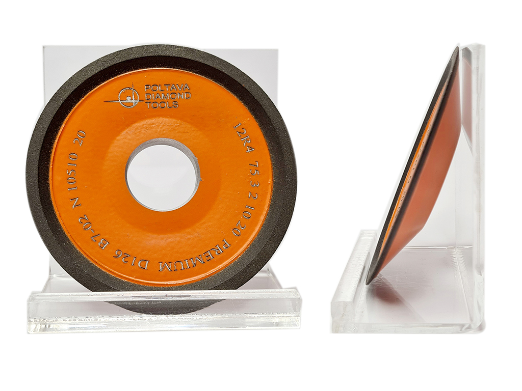 Rueda diamante 12R4,  D75 W3 X2 T10 H20, D126 (#120-140), PREMIUM, liga B7-02, ideal para rectificado y afilado de htas de carburo en humedo
