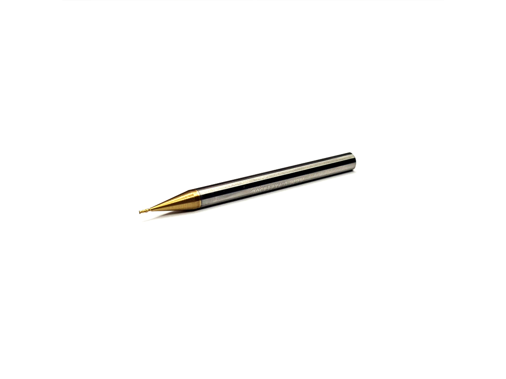 Cortador recto, 2 filos, 35°, 65 HRC, Ø0.7 x 1.4LC x 50LT, vástago 4 (mm), Top TiAlN maquinado en seco, alta velocidad.