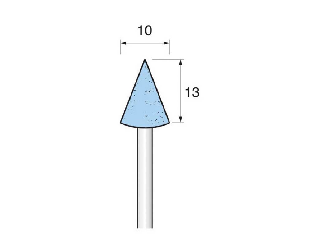 Punta (AO-vitrificado) c/azul, #100, conica, Ø 10 x 13  largo, vástago Ø 3 (mm)