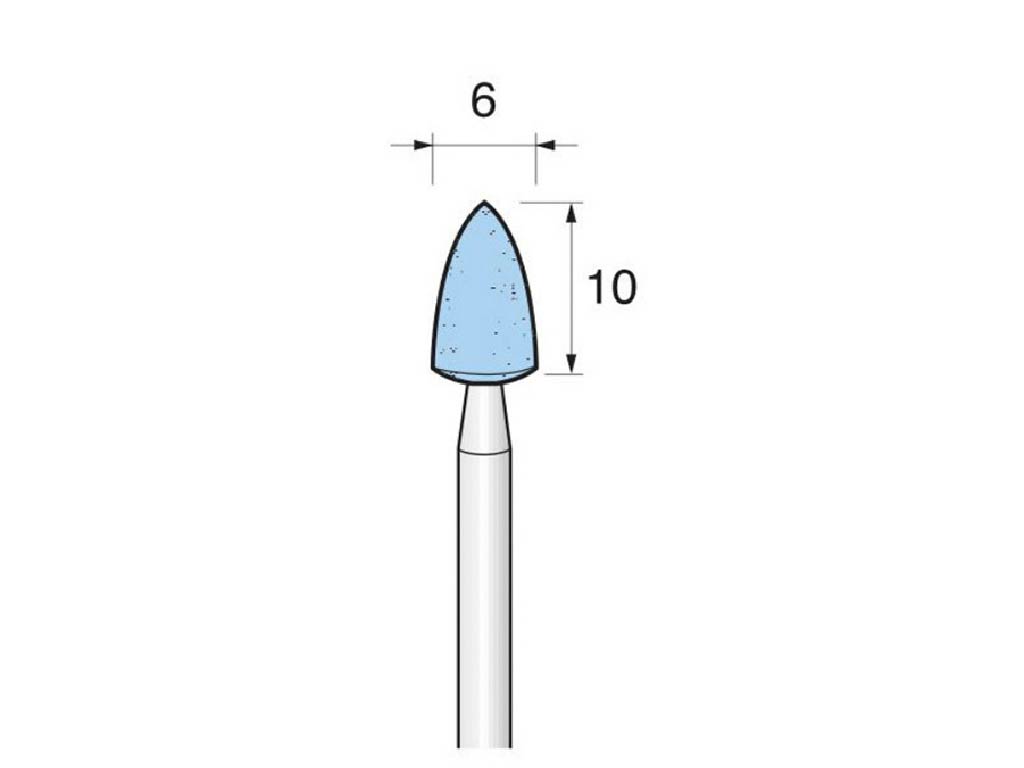 Punta (AO-vitrificado) c/azul, #100, punta de bala, Ø 6 x 10  largo, vástago Ø 3 (mm)
