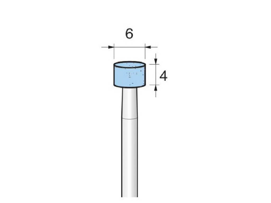 Punta (AO-vitrificado) c/azul, #100, cilindrica, Ø 6 x 4  largo, vástago Ø 3 (mm)