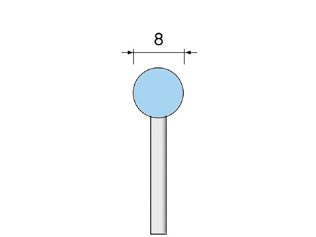 Punta (AO-vitrificado) c/azul, #100, esferica,  Ø 8, vástago Ø 3 (mm)
