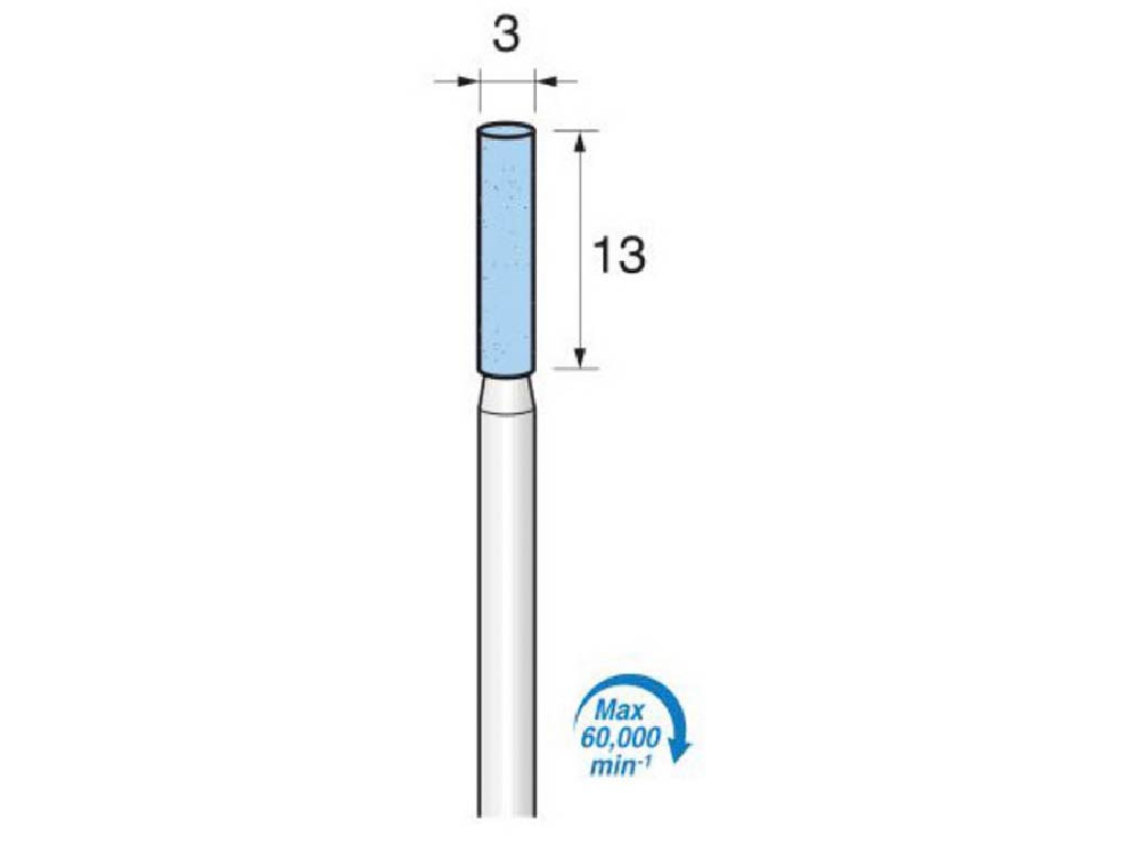 Punta (AO-vitrificado) c/azul, #100, cilindrica, Ø 3 x 13 largo, vástago Ø 3 (mm)