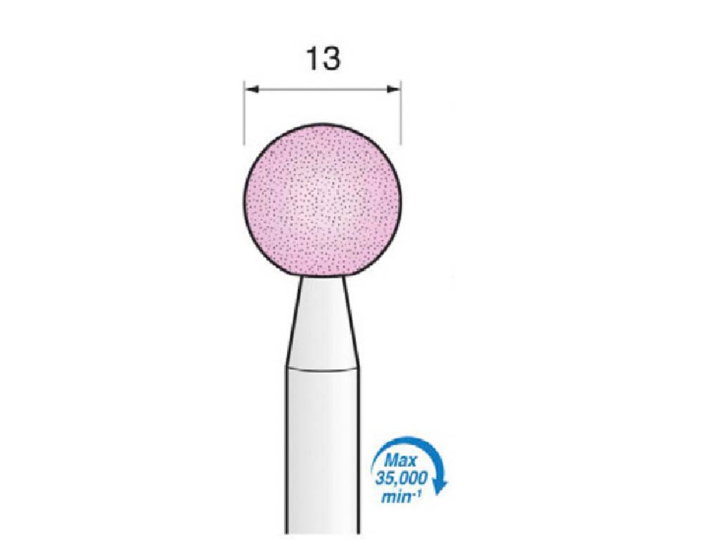 Punta (AO-vitrificado) c/rosa, #60, esférico, Ø 13, vástago Ø 6 (mm).
