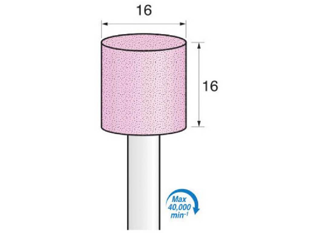 Punta (AO-vitrificado) c/rosa, #60, cilindrica recta, Ø 16 x 16  largo, vástago Ø 6 (mm).