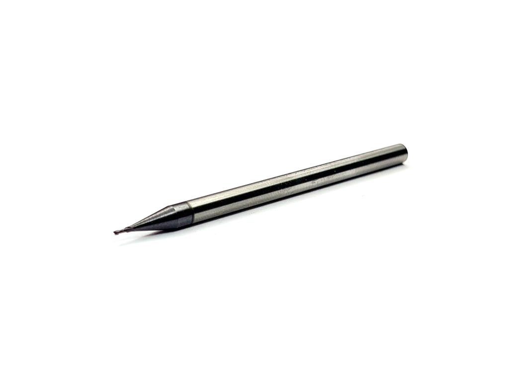 Cortador recto, 2 filos, 35°, 55 HRC, Ø0.6 x 1.2LC x 50LT, vástago 3 (mm), Nano TiaLN para maquinado en general en aceros.