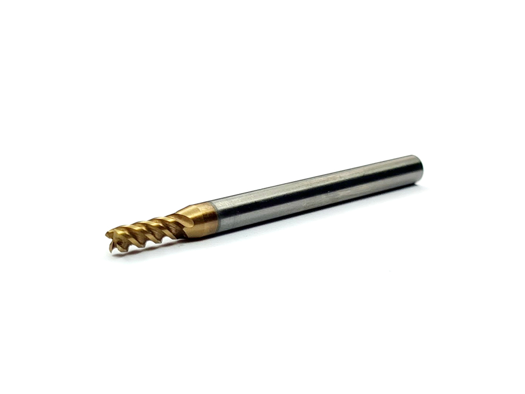 Cortador recto, 4 filos, 45°, 55 HRC, Ø3 x 8LC x 50LT, vastago 4 (mm), Nano TiaLN para maquinado en general en aceros.