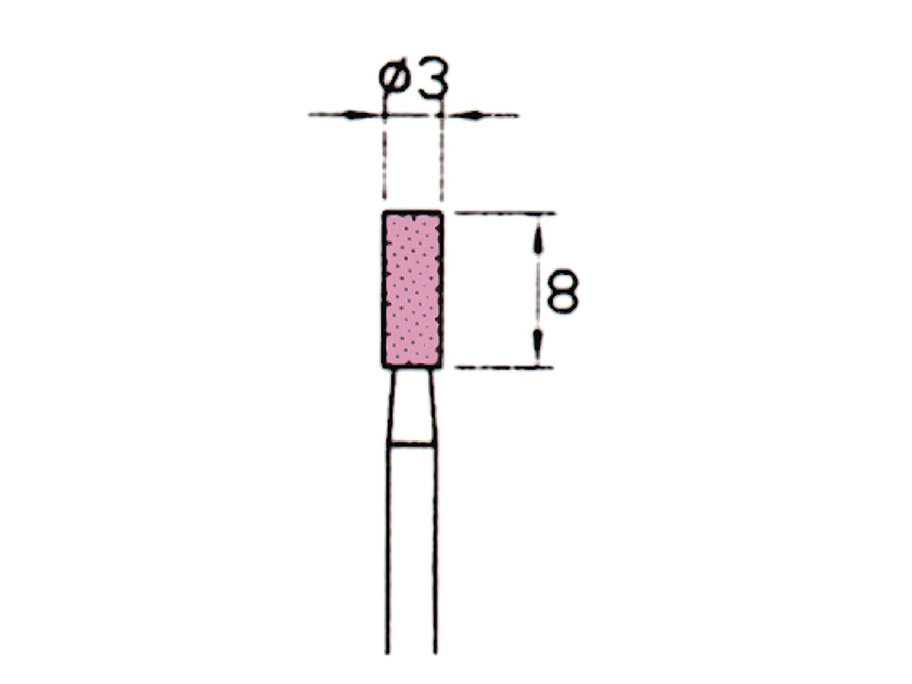 Punta montada (WA)#120, cilindrica recta, Ø 3 x 8 largo, vástago Ø 3 (mm)