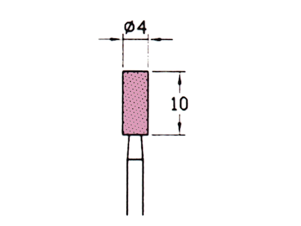 Punta montada (WA)#120, cilindrica recta, Ø 4 x 10 largo, vástago Ø 3 (mm)