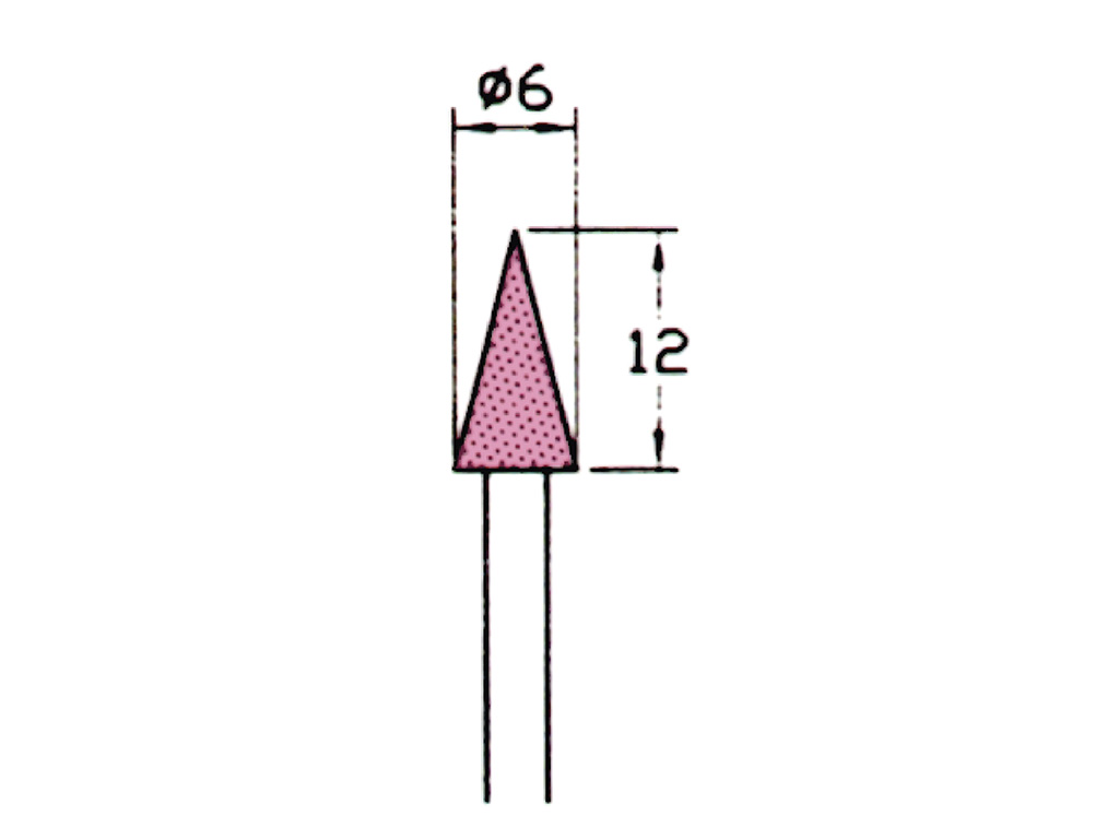 Punta montada (WA)#120, conica, tipo P, Ø 6 x 12 largo, vástago Ø 3 (mm)