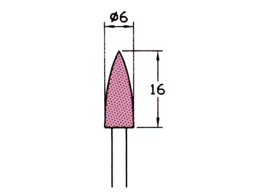 Punta montada (WA)#120, punta de bala, Ø 6 x 16 largo, vástago Ø 3 (mm)