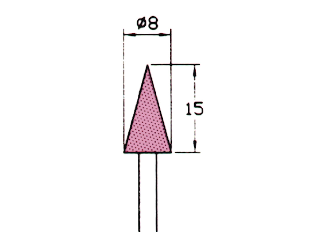 Punta montada (WA)#120, conica, tipo P, Ø 8 x 15 largo, vástago Ø 3 (mm)