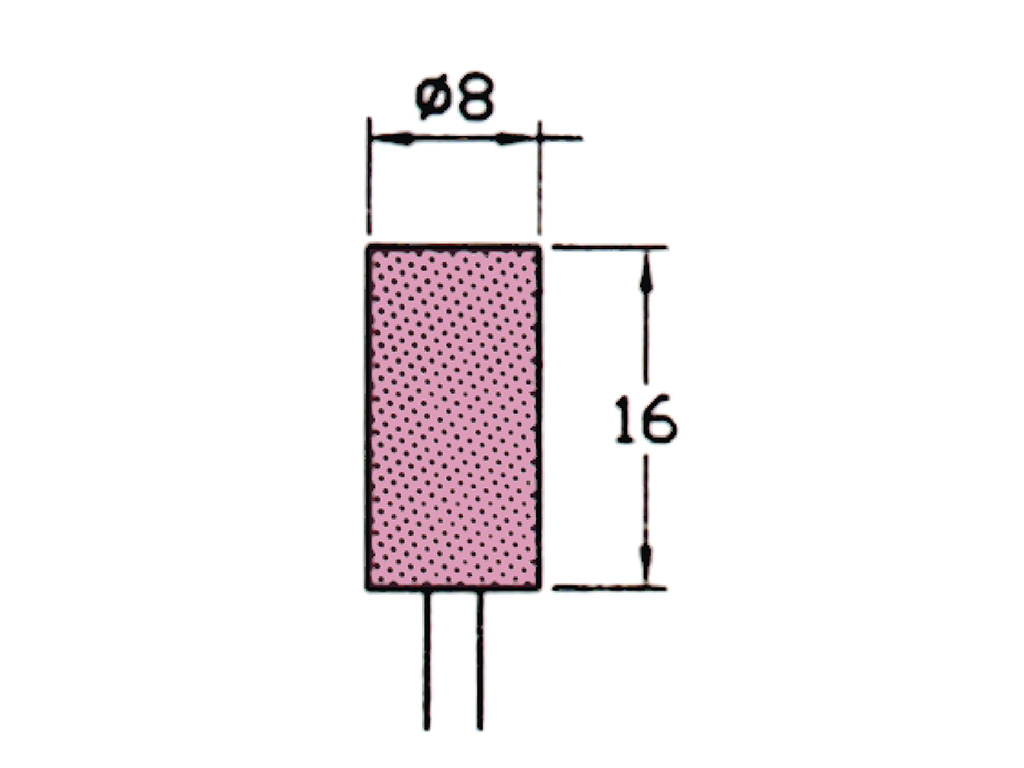 Punta montada (WA)#120, cilindrica recta, Ø 8 x 16 largo, vástago Ø 3 (mm)