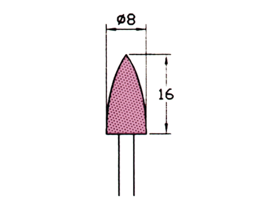 Punta montada (WA) #120, punta de bala 816J, Ø 8 x 16 largo, vástago Ø 3 (mm)