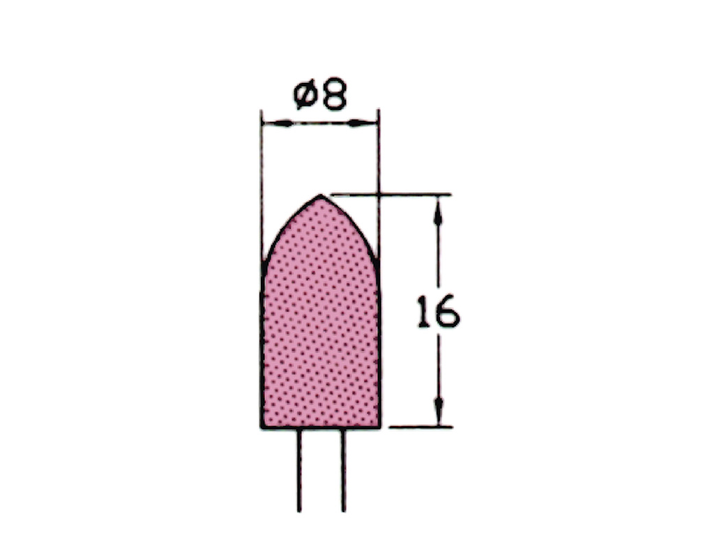 Punta montada (WA)#120, cónica, tipo K, Ø 8 x 16 largo, vástago Ø 3 (mm)