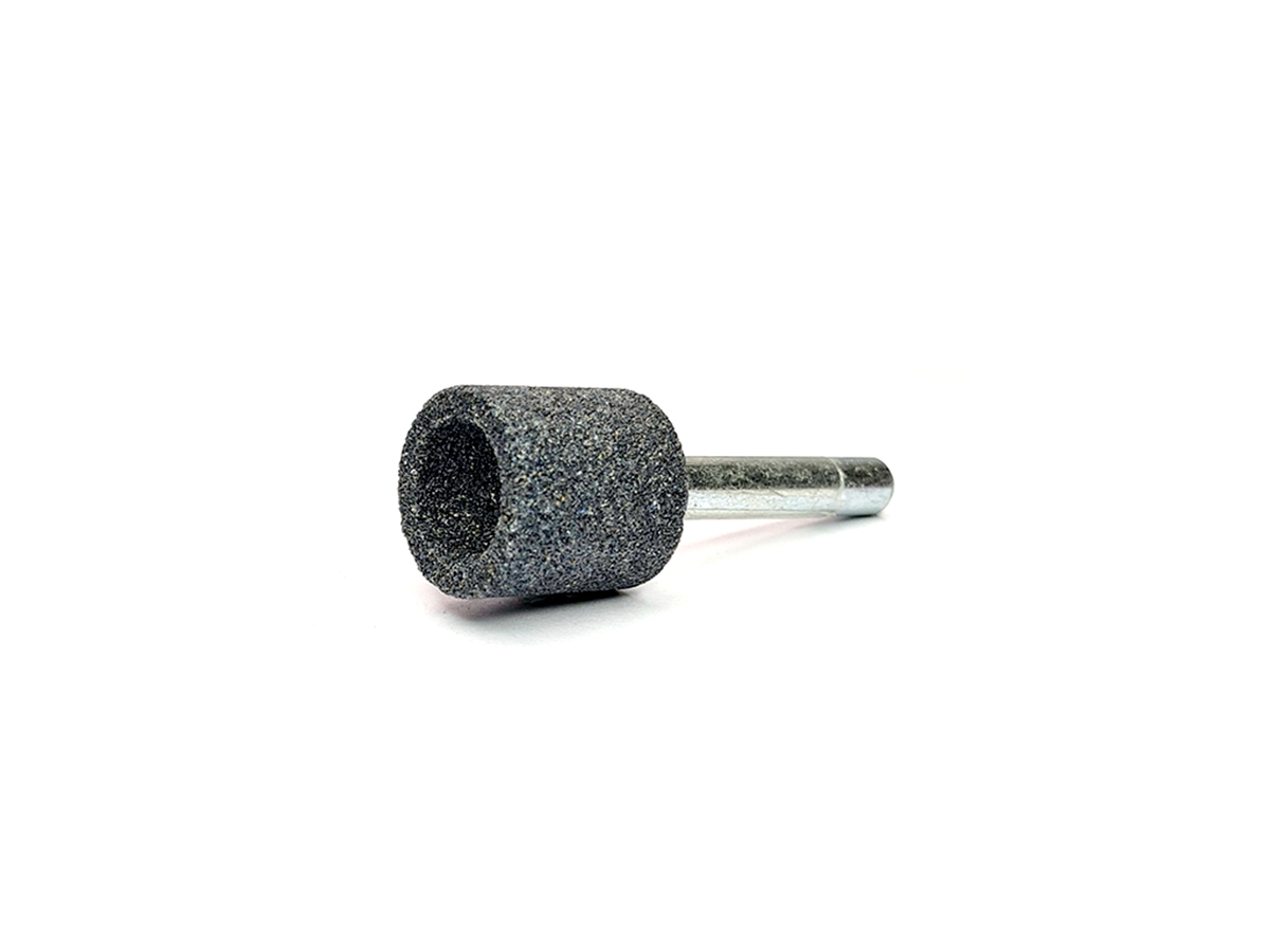 Punta (AO vitrificado), c/azul, #120, cilindrica recta tipo A39, Ø3/4 x 3/4, para desbaste en acero, vástago 1/4", max rpm: 47,250
